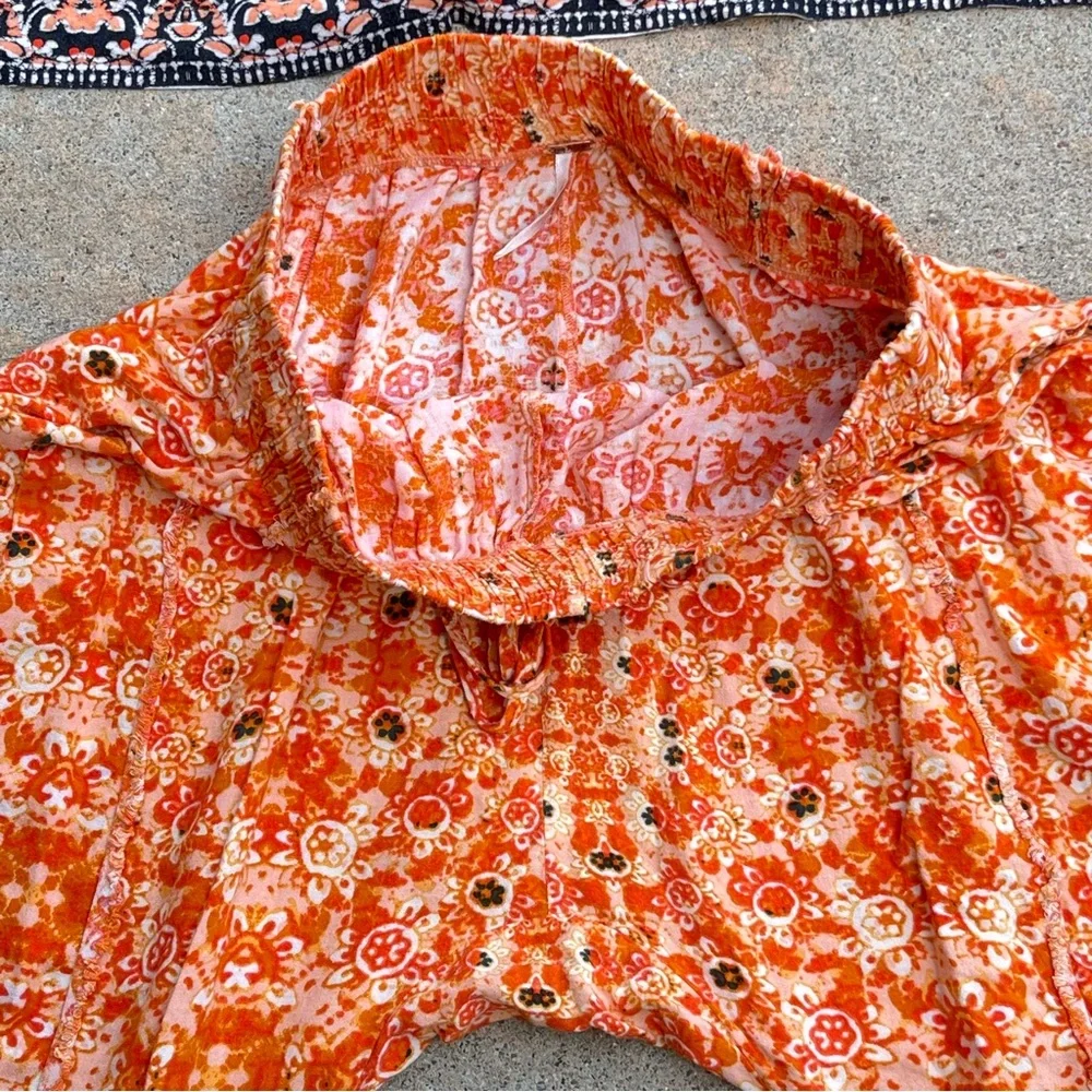 Free People Make My Day Tapestry Lounge Set Orange Top Harem Pants Boho Hippie S - Picture 9 of 12